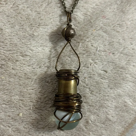 Steampunk Style Copper & Brass Necklace With Glass Ball Original One of a Kind - Picture 3 of 5